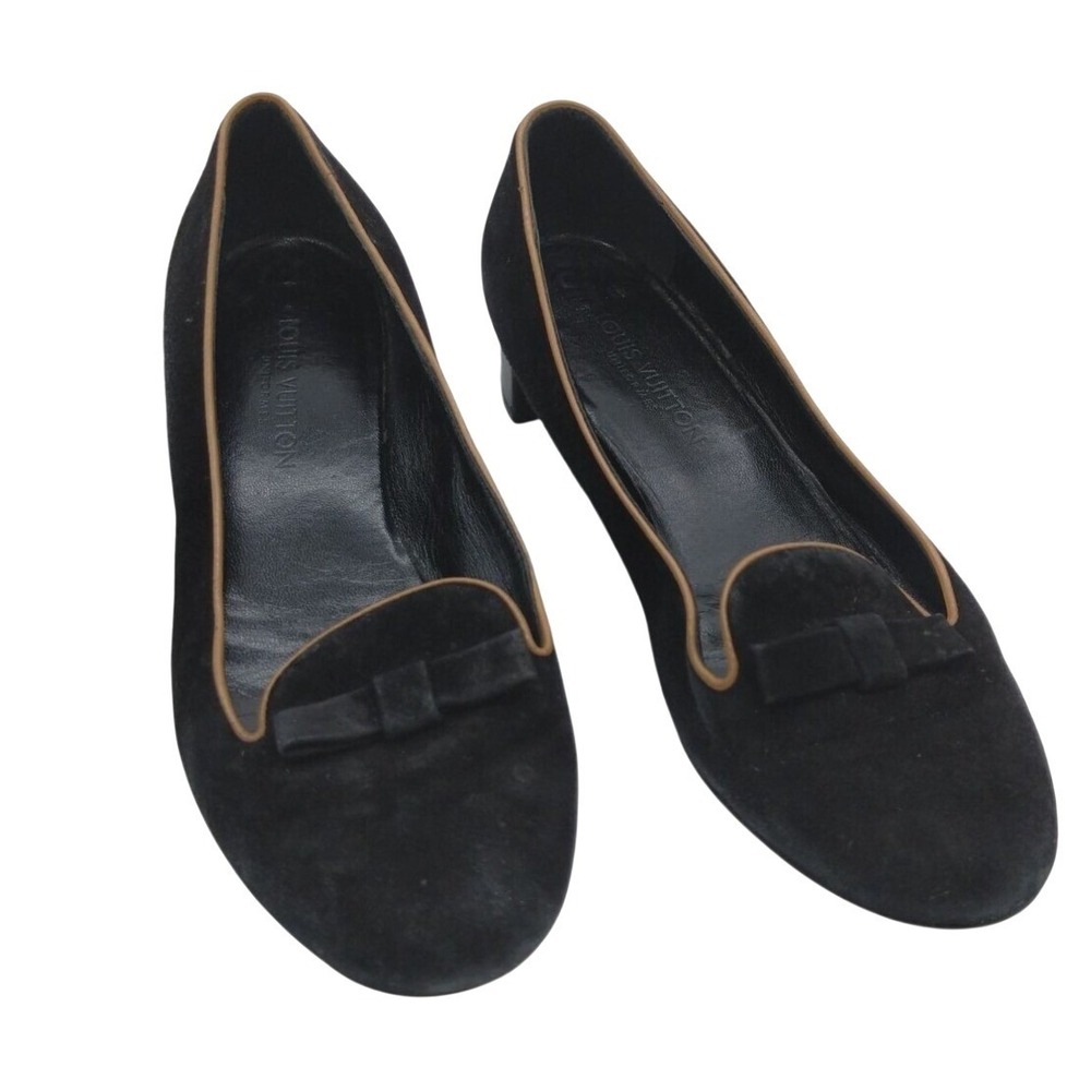 Louis Vuitton Womens Quiet Luxury Suede Block Heel Pump 35 US 5 Black Bow Loafer